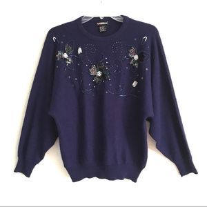 Vintage Y2K  Whimsygoth women’s crewneck sequined beaded sweater‎ M